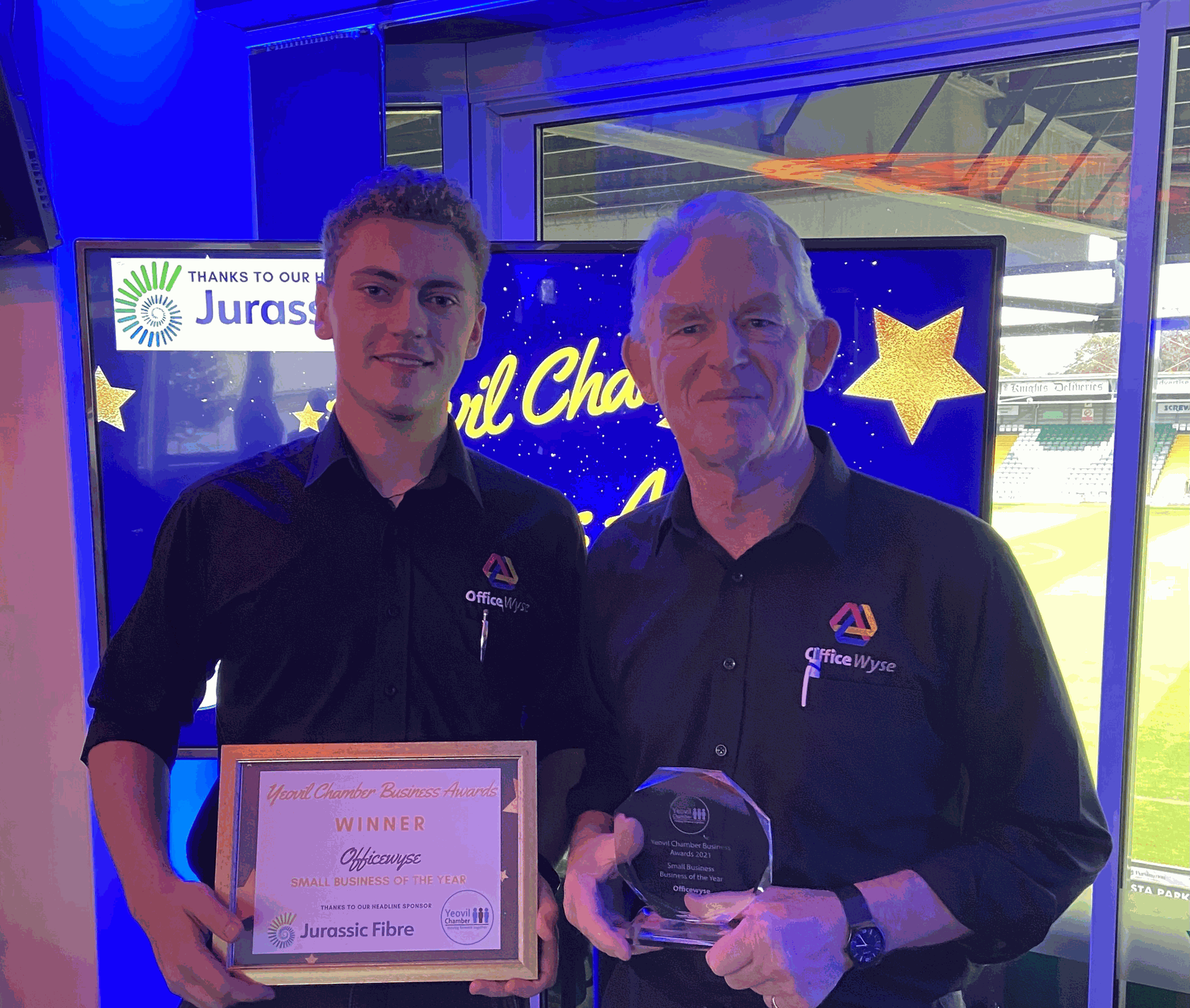 A good moment in the life of OfficeWyse Tim & Marcus accepting our award