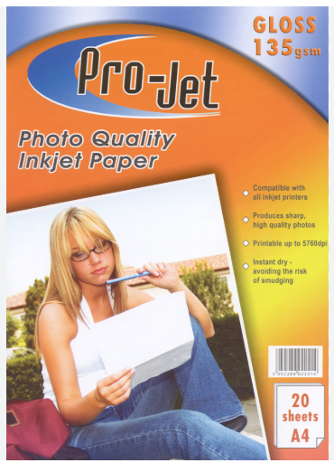 Pro-Jet A4 135gsm Photo Paper - 20 Pack