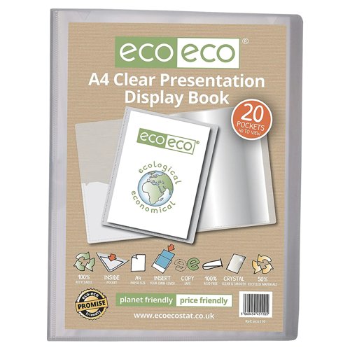 EcoEco A4 50% Recycled 20 Pocket Presentation Display Book - Clear