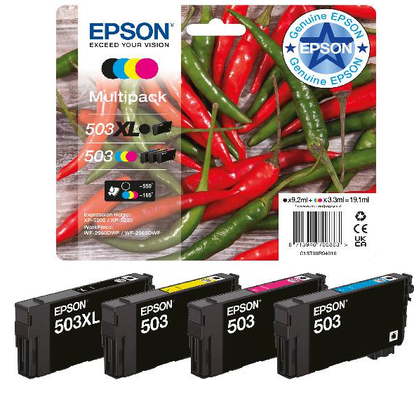 [C13T09R94010] Epson Chillies 503XL BK / 503 CMY Ink Cartridge Multipack 9.2ml + 3 x 3.3ml (Pack 4)