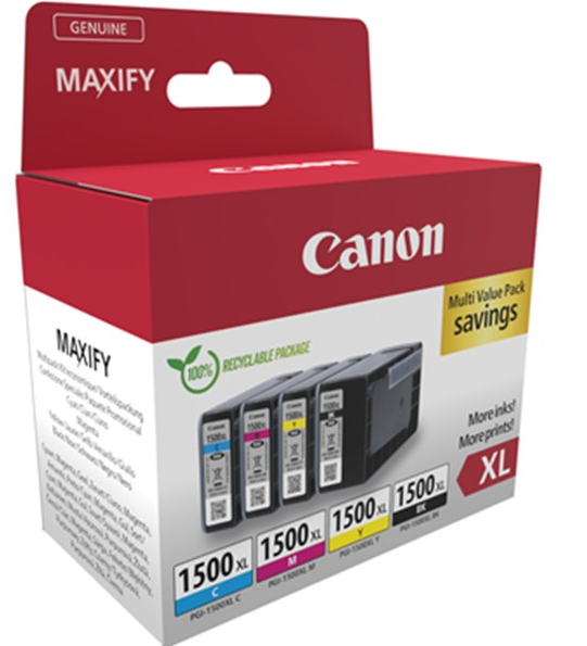 Canon PGI-1500XL Black & Colour High Yield Ink Cartridge 1x34ml + 3x12ml - 9182B010