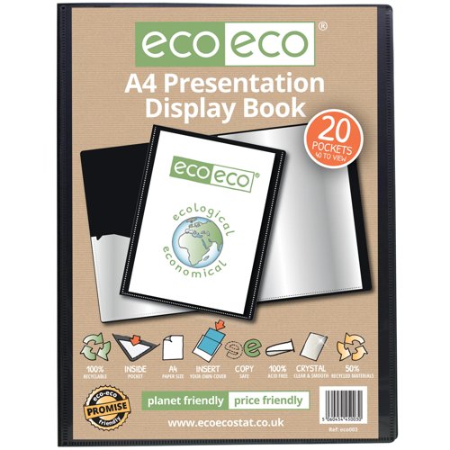 [ECO003] EcoEco 50% Recycled A4 20 Pocket Presentation Display Book - Black