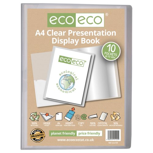 [ECO125] EcoEco A4 50% Recycled 10 Pocket Presentation Display Book - Clear